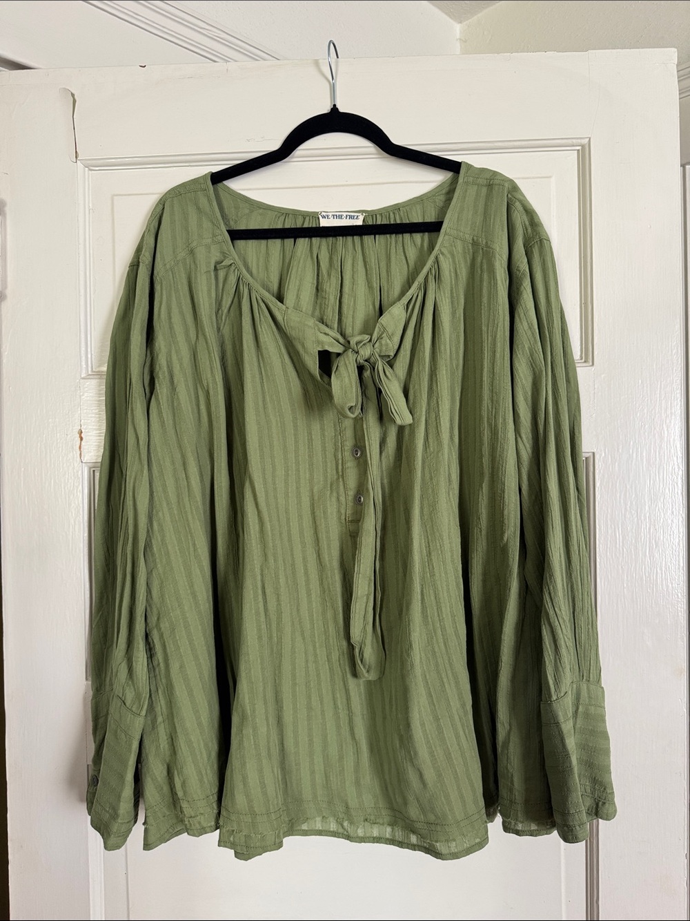 We The Free Sage Green Tie-Front Peasant Blouse